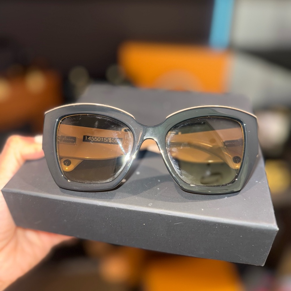 CHANEL Black and Gold Sunglasses